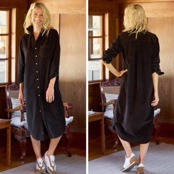 Frank & Eileen Rory Maxi Shirtdress Italian Corduroy Espresso Brown Size Large - Picture 1 of 12